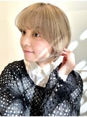 ことりベージュマッシュショートハイトーンカラー銀座髪質改善