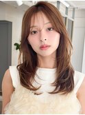 うる艶髪20代30代40代◎斜めバング艶感アプリコットオレンジ