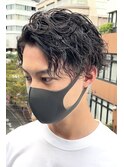 かき上げヘアオールバックツーブロックビジネススパイラルパーマ