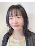 暗髪 くびレイヤー 小顔ミディアム ボブルフ 姫カットレイヤー