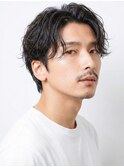 フェザーパーマ/メンズウルフ/センターパート/ニュアンスパーマ