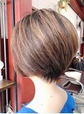40代大人女性ハイライトショートボブ【Ruufus恵比寿渋谷】3159