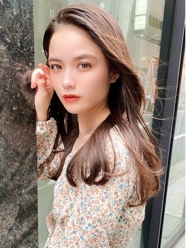 シルクレイ 吉祥寺店(Silk-lei) 顔型別ヘアスタイルかきあげロングマロンベージュ20代吉祥寺