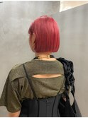 赤髪　ボブ　ブリーチカラー　ダブルカラー　ケアブリーチ