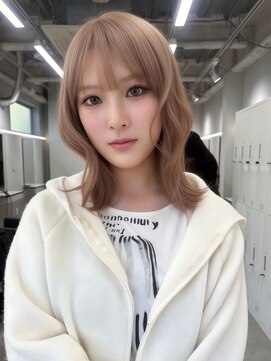 ロイオブジゼル(roi of GiseL) ミディアム ボブ 顔周り レイヤーカット ミルクティーベージュ