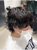 波巻きツイストスパイラルメンズウルフツーブロックメンズパーマ