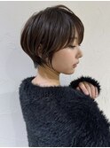 前髪あり耳掛け丸みくびれショートボブ20代30代40代50代（蘭）