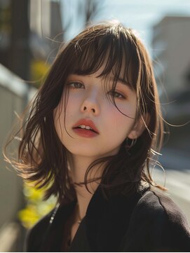 ムウ 難波(MOU) こなれミディボブルフ黒髪ネビージュ小顔ワンレン20代30代40代