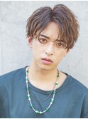 【men`s】フェザーパーマグレー刈り上げショートブルーカラー