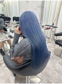 神戸三ノ宮ブルーシルバーハイトーンブリーチロング