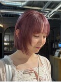 儚ピンクカラーペールカラーミニボブレイヤー顔まわりカット