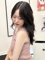 サロン ハナノ(Salon Hanano)&nbsp;セミロング黒髪艶髪ダークグレー巻き髪