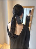 20代30代結婚式参列ヘアセットリボンアレンジ