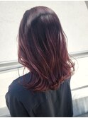 韓国風ゆる巻きチェリーレッドブラウンカラー☆グラデーション