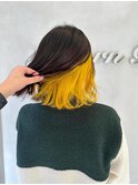 インナーカラー、イエロー、くびれボブ