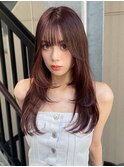 ストレートワンカール/ハイレイヤー/韓国風/ブラウンレッド