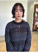ボブパーマブリーチなしブラウンミニボブレイヤーパーマオリーブ