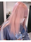 6575ベビーピンク艶髪ハイトーンカラーホワイトピンクロング