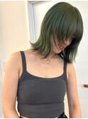 ライトグリーン アンブレラカラー 顔周りレイヤー 外ハネボブ