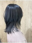 ミディアムウルフ*ネイビーブラックカラー【TELA HAIR 守谷】