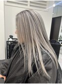 バレイヤージュ白髪ぼかしハイライトブリーチシルバー髪質改善