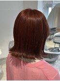 切りっぱなしボブ/ピンクオレンジカラー恵比寿