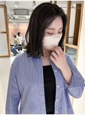 【久保田】レイヤーカットミディアムロブグレージュセンター分け