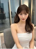 レイヤーミディアム前髪黒髪ボブルフネビージュ小顔ワンレン