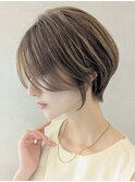 ホワイトグレージュミニウルフデジタルパーマチェリーブラウン