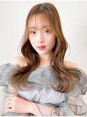 くびれヘアアプリコットオレンジ夏ヘアハイライトカラー韓国ヘア