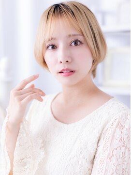 カバーヘア 上尾西口店(COVER HAIR) カーテンバング金髪ひし形レイヤーショートc7上尾10代20代30代