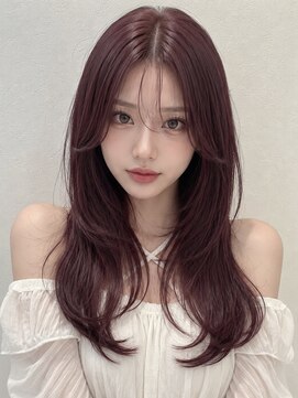 ベル 新宿(Belle) 巻ける縮毛矯正美髪矯正ワインレッドボルドーカラーくびれヘア