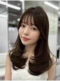 透明感カラーくびれヘアレイヤーカット前髪顔周りカット韓国ヘア