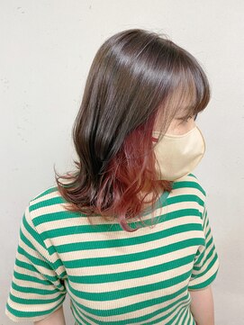 ギャラクシー ヘアードレッサーズ(galaxy hairdressers) 大人ミディインナーカラーピンク艶髪グレージュ
