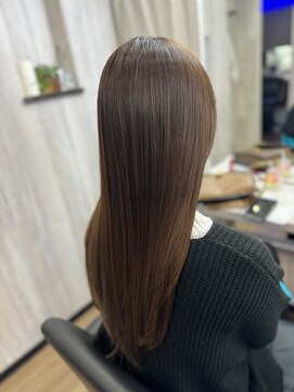 ネクサス 心斎橋(Nexus) グレーベージュレイヤーロングアッシュカラー 黒髪　心斎橋