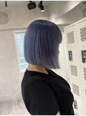【藤沢】ブルーシルバー/ネイビーブルー/切りっぱなしボブ