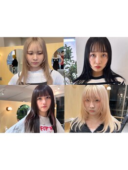 流行の顔まわりレイヤーを入れることで小顔効果も◎ダブルカラー・ハイトーンカラーに合うデザインをご提案