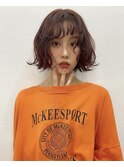 △癖毛風ボブパーマミディアムゆるふわパーマオレンジブラウン