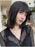 前髪ピンクベージュインナーグレージュマチルダボブ
