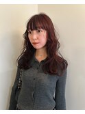 ロングスタイル×チェリーレッド×顔まわりカット