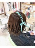 サイドレースアップ　あみこみ　ボブ　ヘアセット