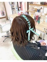 サイドレースアップ　あみこみ　ボブ　ヘアセット