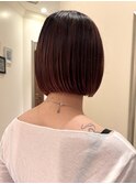暖色カラー/切りっぱなしボブ/ワンレングスボブチェリーブラウン