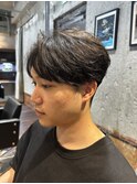 20代30代ブルーブラックフェザーパーマセンターパート