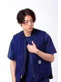 センターパート×波巻きパーマ