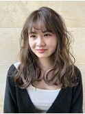 ゆるふわミディアム　ゆるふわパーマ　ヘーゼルブラウン