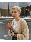 似合わせ前髪のオン眉ショート マロンベージュ