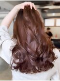 ウェーブパーマこなれミディ前髪レイヤーカット厚めバング