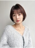大人ショートボブひし形丸みショート前髪あり丸顔面長K20241227
