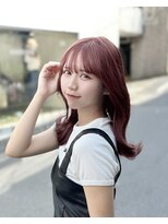 アム 表参道(am)&nbsp;小顔薄めバンググレージュレイヤーロング前髪パーマ黒髪